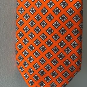 Jeremy Argyle NYC Tie orange & purple w/ quad. design silk & cotton blend